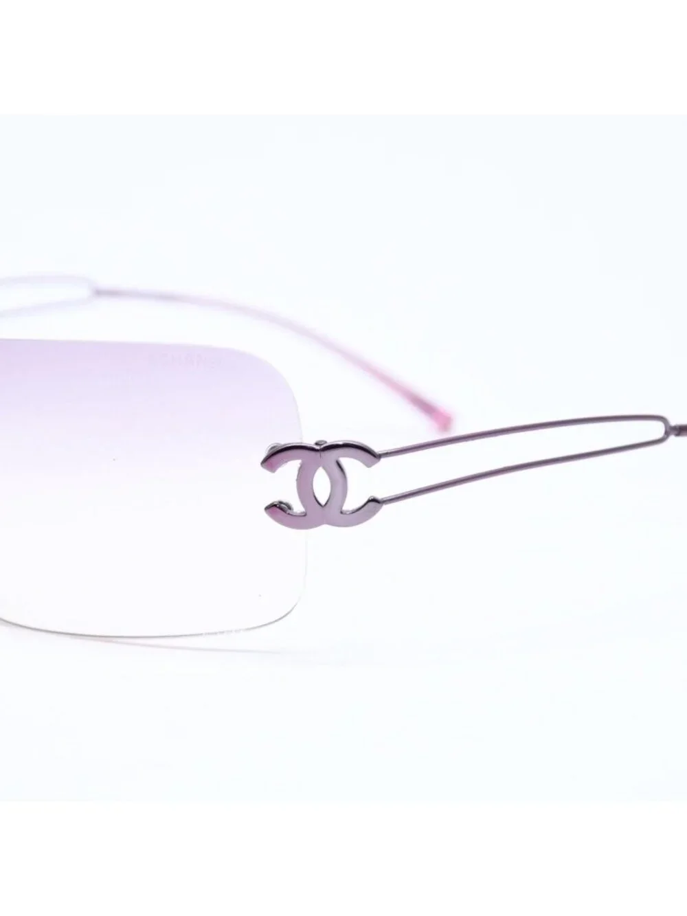 Chanel Rimless Sunglasses Side CC Logo Lavender Light Brown Gradient 16 Eyewear